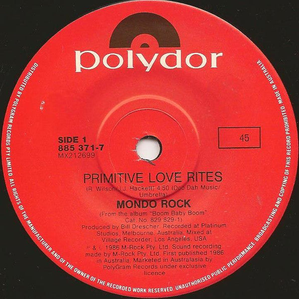 Mondo Rock – Primitive Love Rites 7" vinyl record, image 3 of 4