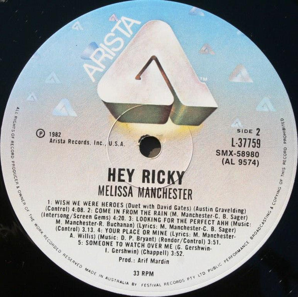 Melissa Manchester – Hey Ricky LP vinyl record, image 4 of 6