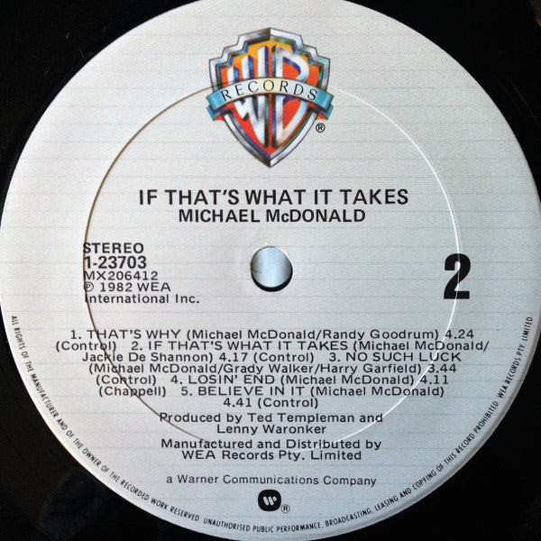 Michael McDonald – If That's What It Takes LP vinyl record, image 8 of 8
