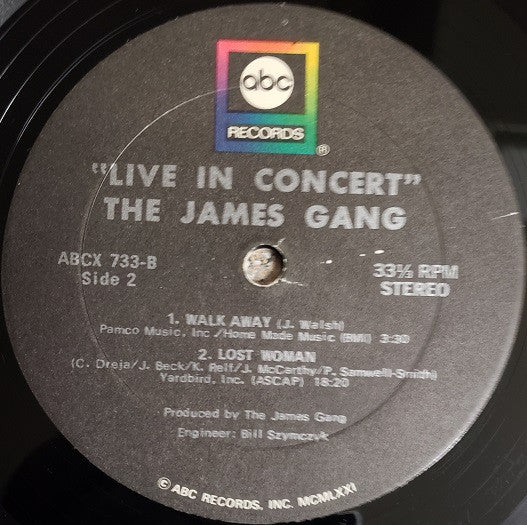 James Gang – Live In Concert LP vinyl record, image 4 of 4