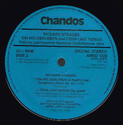 Richard Strauss, Neeme Järvi, Felicity Lott, Edwin Paling, Royal Scottish National Orchestra – Ein Heldenleben / Four Last Songs LP vinyl record, image 3 of 3