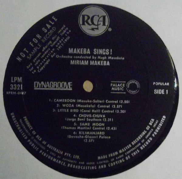 Miriam Makeba – Makeba Sings! LP vinyl record, image 3 of 4
