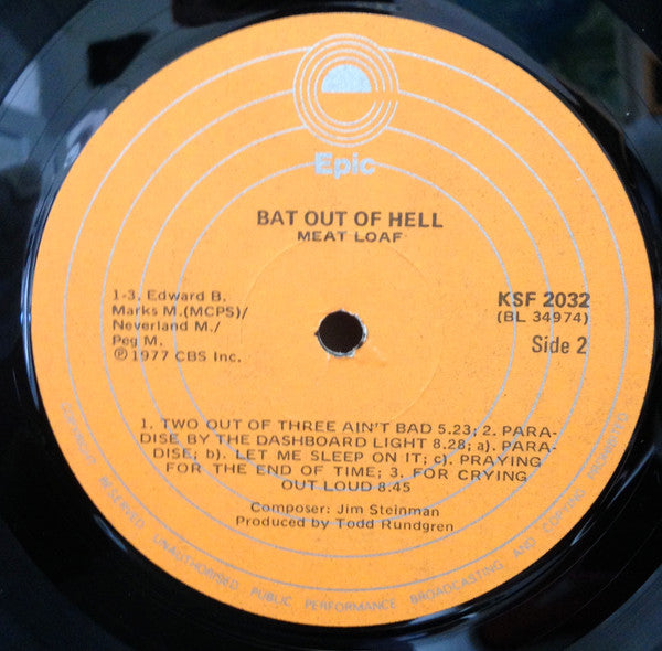 Meat Loaf – Bat Out of Hell LP vinyl record, image 3 of 3