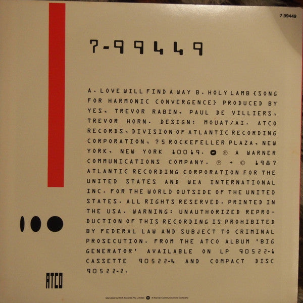Yes – Love Will Find A Way 7" vinyl record, image 4 of 4