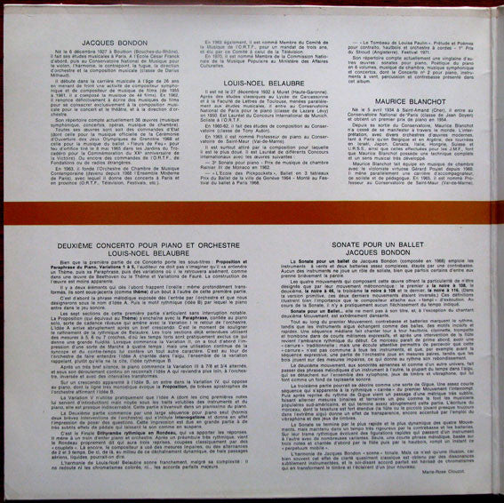 Ensemble Moderne De Paris, Jacques Bondon – Concerto N°2 Pour Piano Et Orchestre / Sonate Pour Un Ballet LP vinyl record, image 2 of 3