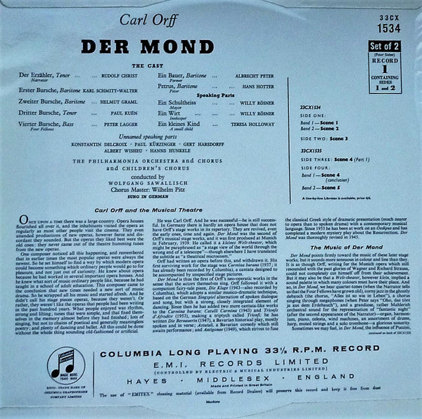 Carl Orff, Philharmonia Orchestra, Wolfgang Sawallisch – Der Mond (2xLP) LP vinyl record, image 2 of 7