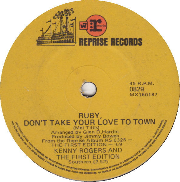 Kenny Rogers & The First Edition – Ruby, Don't Take Your Love To Town 7" vinyl record, image 1 of 2