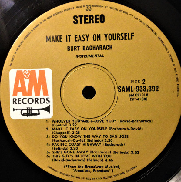 Burt Bacharach – Make It Easy On Yourself LP vinyl record, image 5 of 5