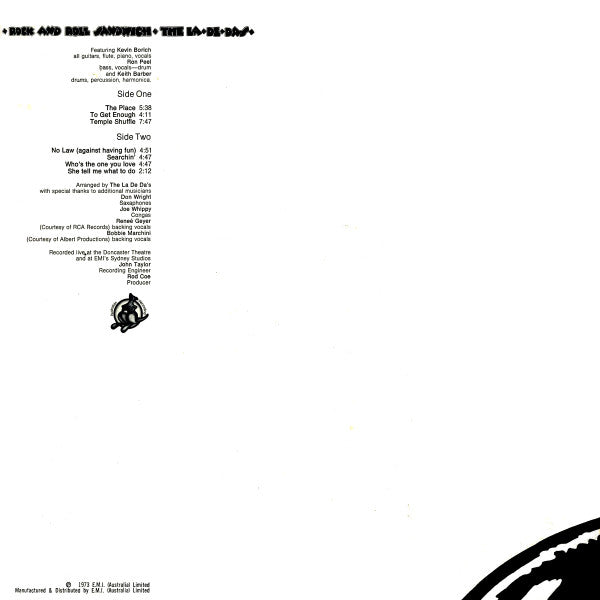The La De Das – Rock And Roll Sandwich LP vinyl record, image 2 of 5