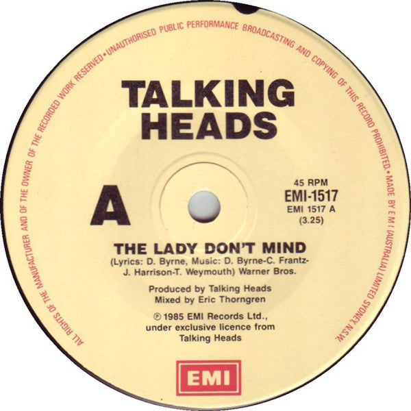 Talking Heads – The Lady Don't Mind 7" vinyl record, image 3 of 4