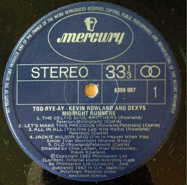 Kevin Rowland, Dexys Midnight Runners – Too-Rye-Ay LP vinyl record, image 5 of 6