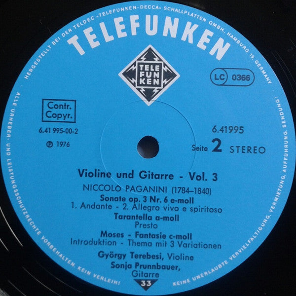 Niccolò Paganini, György Terebesi, Sonja Prunnbauer – Violine & Gitarre, Vol. 3 LP vinyl record, image 4 of 8