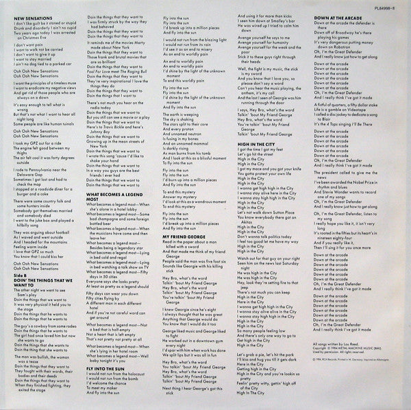 Lou Reed – New Sensations LP vinyl record, image 6 of 6
