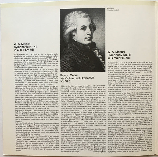 Wolfgang Amadeus Mozart, Collegium Aureum, Franzjosef Maier – Sinfonie Nr. 41 C-Dur KV 551 'Jupiter' · Rondo C-Dur KV 373 LP vinyl record, image 2 of 6