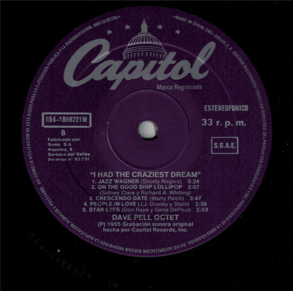 Dave Pell Octet – I Had The Craziest Dream LP vinyl record, image 5 of 5