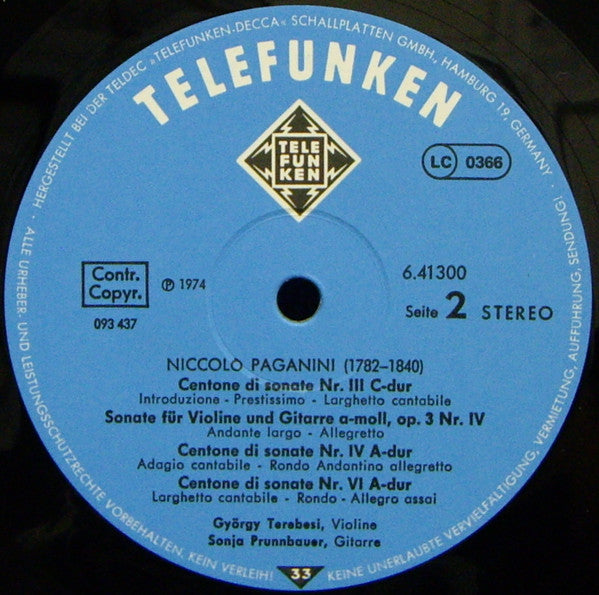 Niccolò Paganini, György Terebesi, Sonja Prunnbauer – Violine & Gitarre LP vinyl record, image 6 of 6