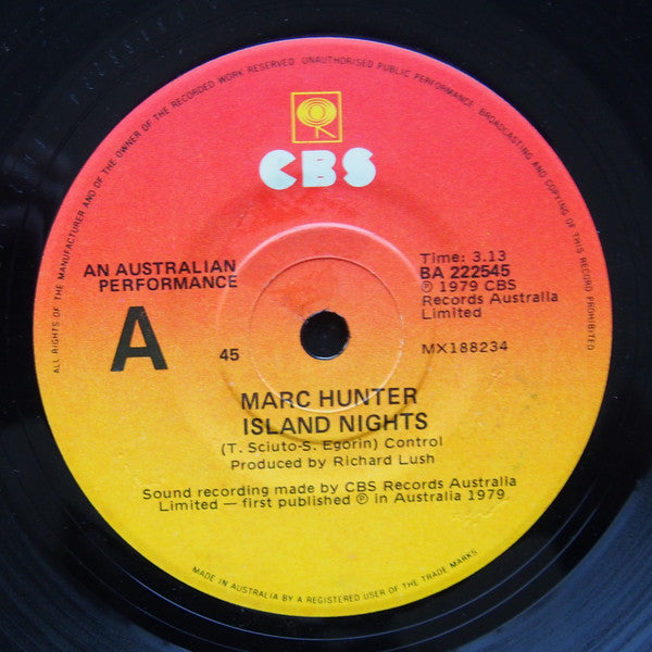 Marc Hunter – Island Nights 7" vinyl record, image 1 of 3