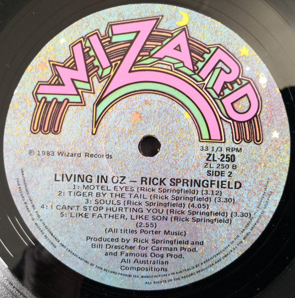 Rick Springfield – Living In Oz LP vinyl record, image 3 of 4