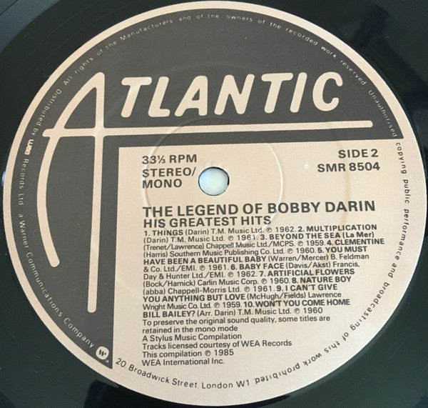 Bobby Darin – The Legend Of Bobby Darin - His Greatest Hits! LP vinyl record, image 4 of 4