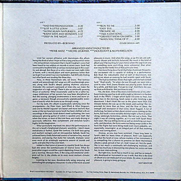 Sarah Vaughan – Feelin' Good LP vinyl record, image 3 of 6