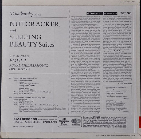 Pyotr Ilyich Tchaikovsky, Royal Philharmonic Orchestra, Sir Adrian Boult – Nutcracker Suite • Sleeping Beauty Suite LP vinyl record, image 2 of 3