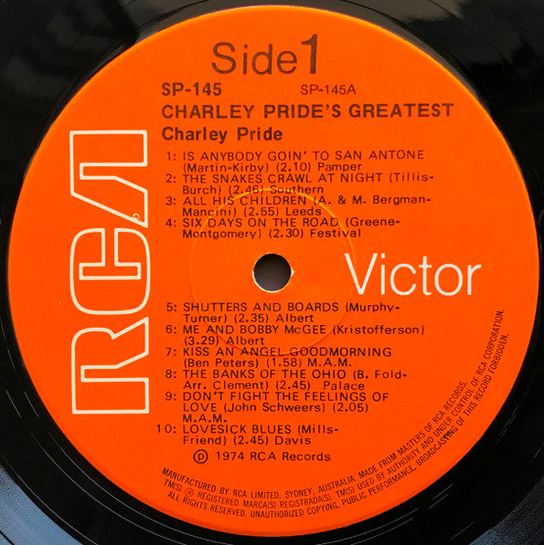 Charley Pride – Charley Pride's Greatest LP vinyl record, image 3 of 4