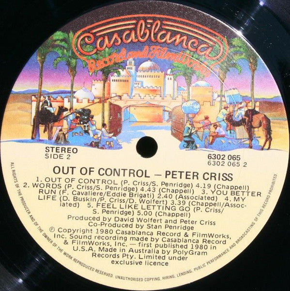 Peter Criss – Out Of Control LP vinyl record, image 4 of 4
