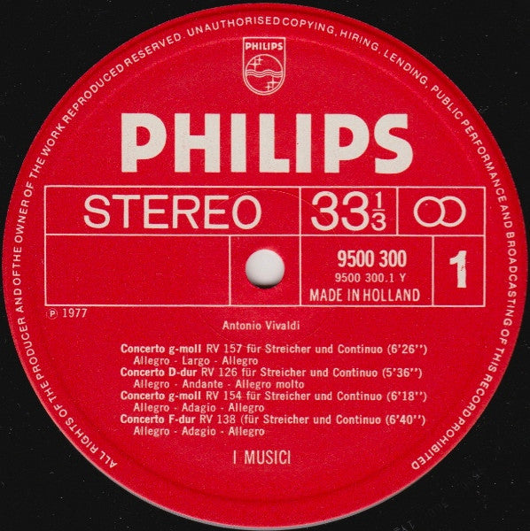 Antonio Vivaldi, I Musici – Acht Werke Für Streicher Und Continuo (Concerti RV 114, 119, 126, 138, 141, 154 & 157 Sinfonia RV 149) LP vinyl record, image 3 of 4