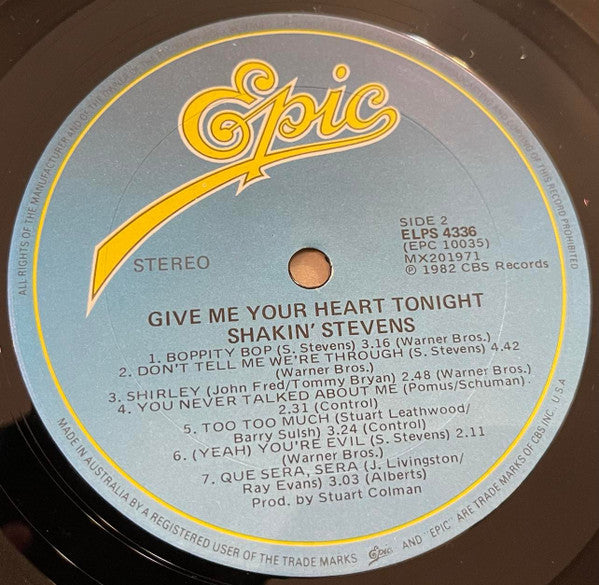Shakin' Stevens – Give Me Your Heart Tonight LP vinyl record, image 4 of 4