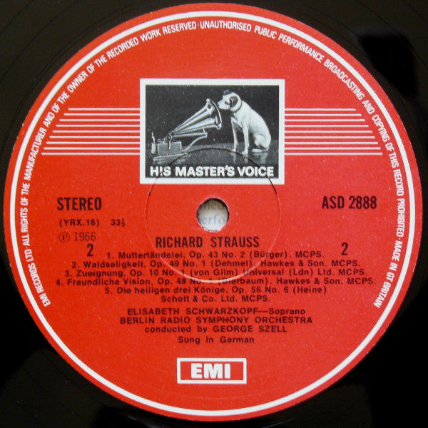 Richard Strauss, Elisabeth Schwarzkopf, George Szell, Radio-Symphonie-Orchester Berlin – Four Last Songs (And Five Other Songs With Orchestra) LP vinyl record, image 4 of 4