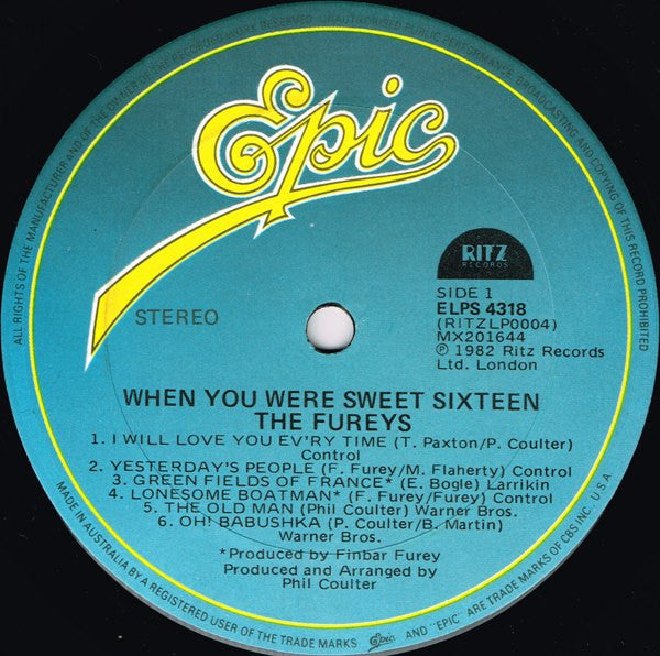 The Fureys – When You Were Sweet Sixteen LP vinyl record, image 3 of 6