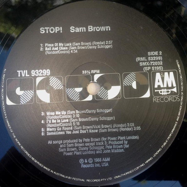 Sam Brown – Stop! LP vinyl record, image 4 of 4