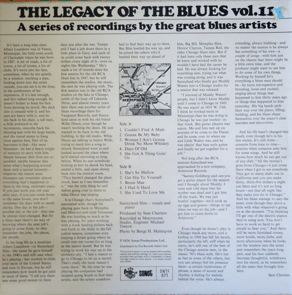Sunnyland Slim – The Legacy Of The Blues Vol. 11 LP vinyl record, image 2 of 4