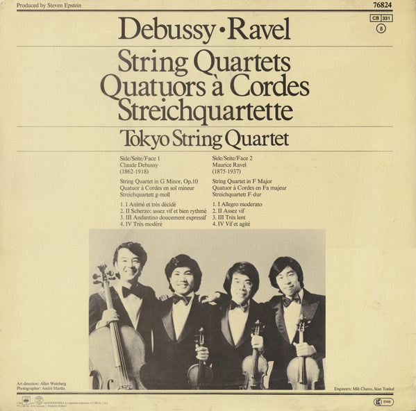 Claude Debussy, Maurice Ravel, Tokyo String Quartet – String Quartets = Quatuors À Cordes = Streichquartette LP vinyl record, image 2 of 7