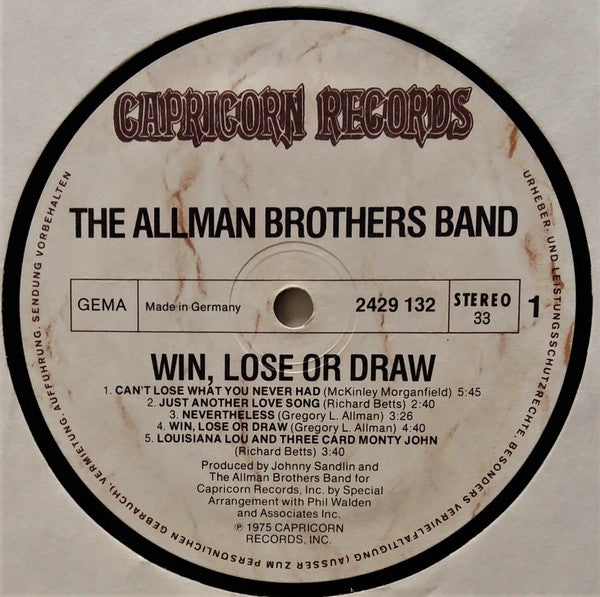 The Allman Brothers Band – Win, Lose Or Draw LP vinyl record, image 6 of 7