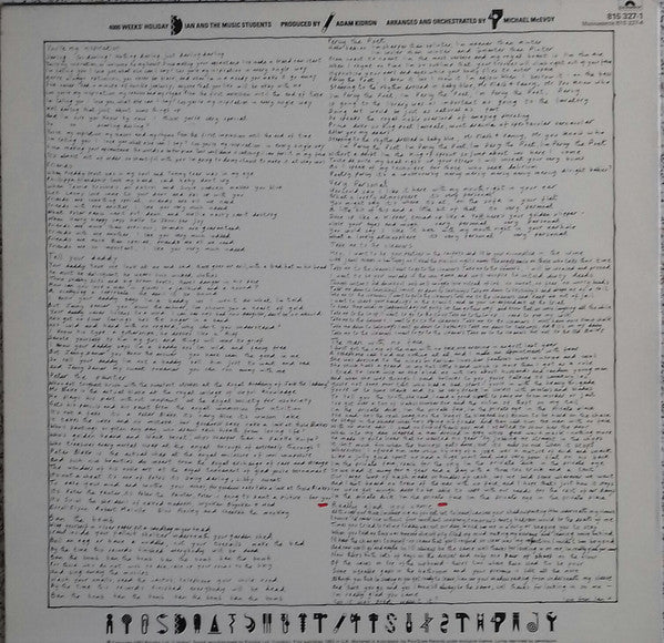 Ian Dury And The Music Students – 4.000 Weeks' Holiday LP vinyl record, image 2 of 3
