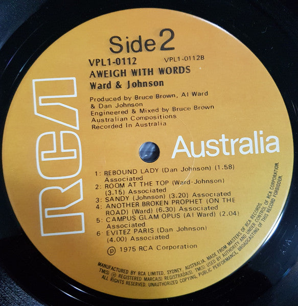 Ward & Johnson – Aweigh With Words LP vinyl record, image 10 of 10