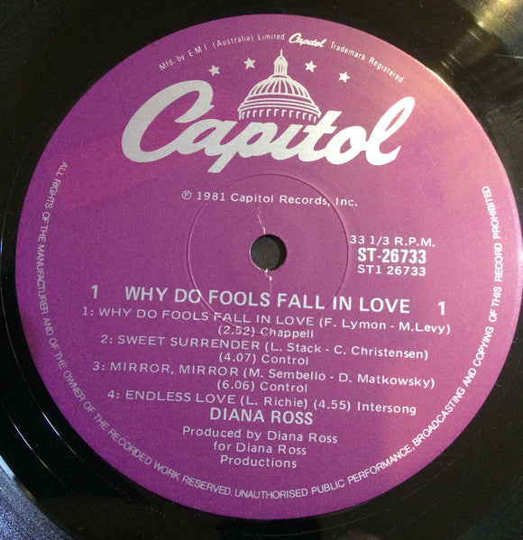 Diana Ross – Why Do Fools Fall In Love LP vinyl record, image 5 of 6