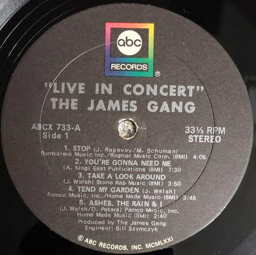 James Gang – Live In Concert LP vinyl record, image 3 of 4