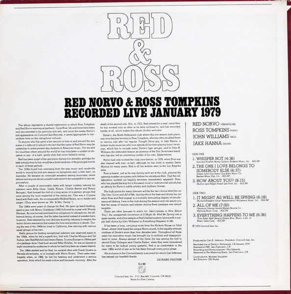 Red Norvo, Ross Tompkins – Red & Ross Recorded Live January 1979 LP vinyl record, image 2 of 4