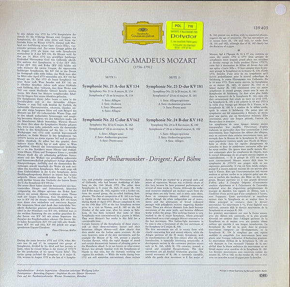 Wolfgang Amadeus Mozart, Karl Böhm, Berliner Philharmoniker – Symphonien Nr. 21 A-Dur • Nr. 22 C-Dur • Nr. 23 D-Dur • Nr. 24 B-Dur LP vinyl record, image 2 of 4