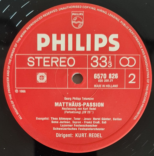 Georg Philipp Telemann, Sena Jurinac, Theo Altmeyer, Horst Günter, Franz Crass, Kurt Redel – Matthäus-Passion (2xLP) LP vinyl record, image 4 of 10
