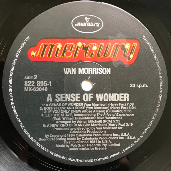 Van Morrison – A Sense Of Wonder LP vinyl record, image 6 of 6