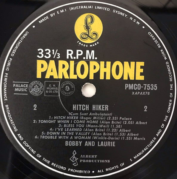 Bobby And Laurie – Hitch Hiker (Cum Sunt Ambulant) LP vinyl record, image 4 of 4