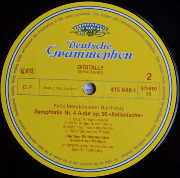 Franz Schubert, Felix Mendelssohn-Bartholdy, Berliner Philharmoniker, Herbert von Karajan – Symphony No. 8 "Unfinished" / Symphony No. 4 "Italian" LP vinyl record, image 4 of 4