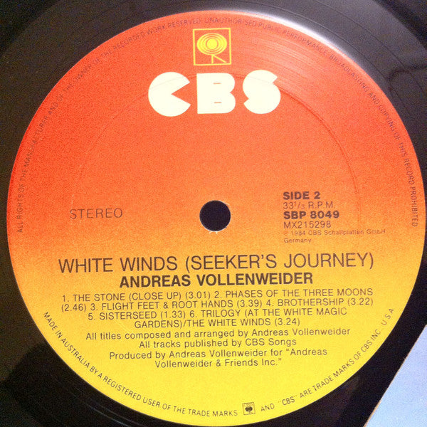 Andreas Vollenweider – White Winds (Seeker's Journey) LP vinyl record, image 8 of 8