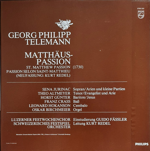 Georg Philipp Telemann, Sena Jurinac, Theo Altmeyer, Horst Günter, Franz Crass, Kurt Redel – Matthäus-Passion (2xLP) LP vinyl record, image 2 of 10