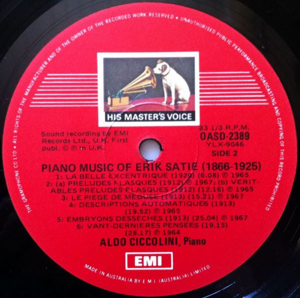 Erik Satie, Aldo Ciccolini – Piano Music LP vinyl record, image 4 of 4