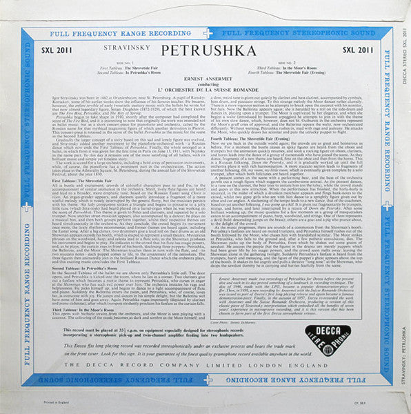 Igor Stravinsky, Ernest Ansermet, L'Orchestre De La Suisse Romande – Petrushka LP vinyl record, image 3 of 3