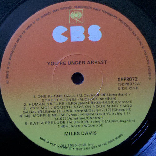 Miles Davis – You're Under Arrest LP vinyl record, image 4 of 5